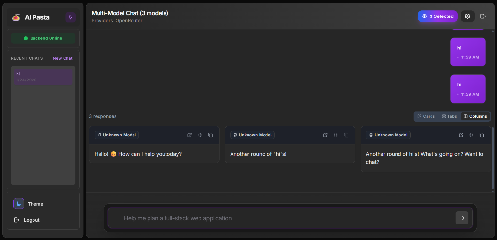 AIPasta project interface
